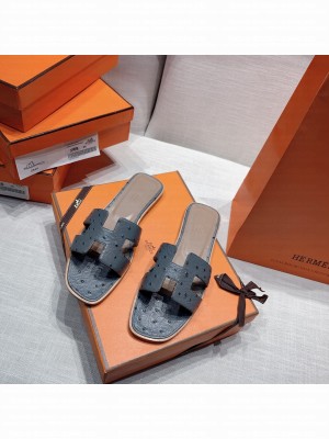 Hermes Oran Flat slippers with Ostrich Leather 085 2021 Collection