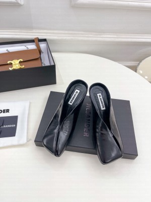 JIL SANDER Lambskin Squared Toe 6.5cm Black Mules