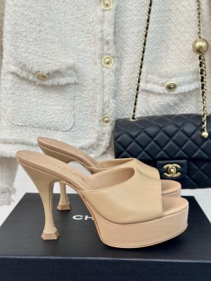 Chanel Platform 3.5cm Heel 9.5cm Lambskin Mule Beige