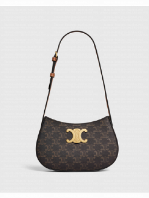 Celine MEDIUM TILLY BAG IN TRIOMPHE CANVAS AND CALFSKIN 115702 TAN