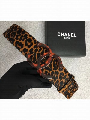 Chanel Width 5.3cm Leather Belt Leopard with Resin CC Logo