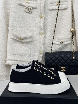 Chanel 3.5cm Platform Tweed Sneakers Black