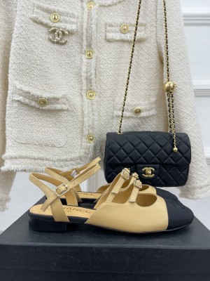 Chanel Lambskin Flat Sandals with Double Buckle Beige 2023 Collection