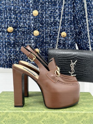 Gucci 5cm Platform 13.5cm Heel Slingback Pumps with Horsebit 08