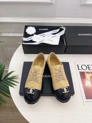 Chanel Lambsink Quilted CC Logo Lace-up Loafer Beige 2025