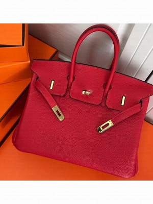 Hermes Birkin 25cm Bag Red in Togo Leather With Gold Hardware
