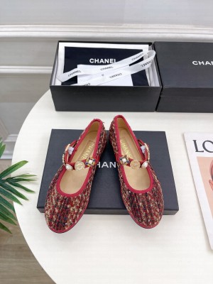 Chanel Women's Wool Tweed,Imitation Pearls & Metal G45778 Mary Jane Flat Red 2024