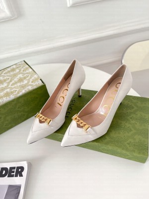 Gucci Women's lambskin with Chain 75mm Pumps White 2021 Collection