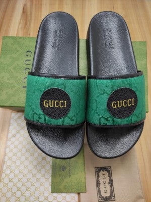 Gucci Unisex Off The Grid GG Nylon Flat Slide Sandals 2022 Collection,Green