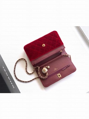 Chanel velvet Wallet On Chain AP1450 red