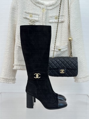 Chanel 8cm Suede Boots Black