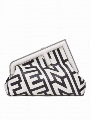 Fendi First Midi Two-tone Printed Nappa Leather Fendi Roma Capsule Bag 8BP137 Black