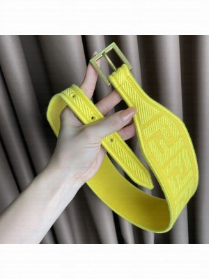Fendi 60mm Canvas Belt FF Embroidered 2021 Collection Yellow