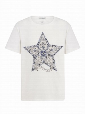 Christian Dior Women's Embroidered T-Shirt Dark Blue