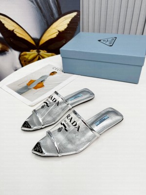 Prada TPU Flats Transparent Slides 2022 Collection Silver