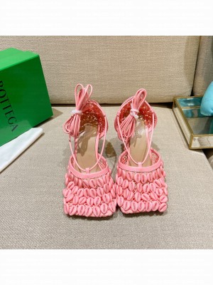 Bottega Veneta Mesh and Lambskin Stretch Sandals Spring/Summer 2022 Collection,Pink