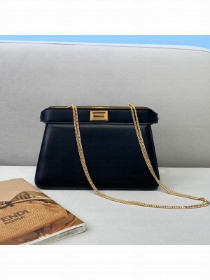 Fendi Peekaboo I See U Pochette Leather Chain Bag Black 2021 Collection
