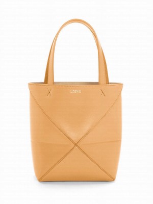 Loewe Mini Puzzle Fold Tote In Shiny Calfskin Apricot