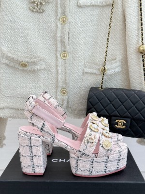 Chanel Tweed & Charm Platform Sandals 9cm G46423 Light Pink 2025