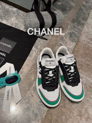 Chanel Calfskin, Suede & Fabric Sneakers Green/Black/White 2023 Collection