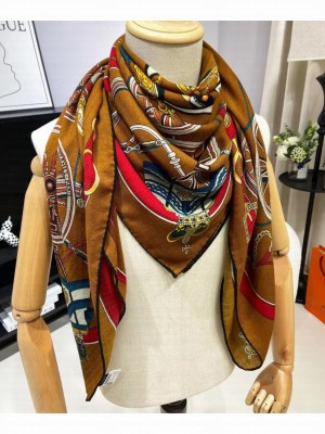 Hermes Women's Stately Wheels Scarf Brown