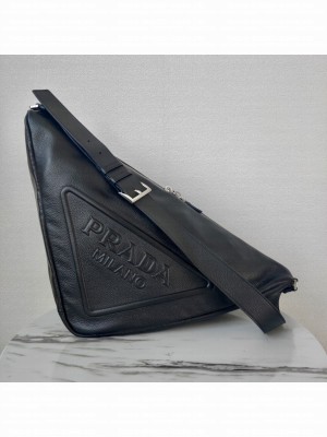 Prada Deer skin Leather Triangle shoulder bag 2VD012 black