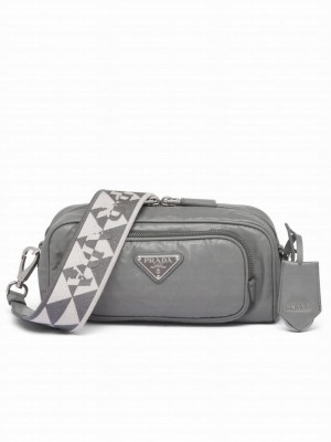 Prada Nappa Antique Leather Multi-pocket Shoulder Bag 1BH198 Gray