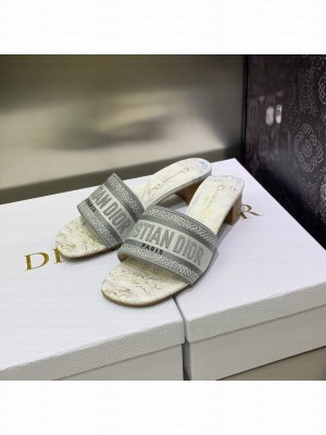 Dior Dway Heeled Slide Sandals 4cm in Cotton Embroidered 2023 Collection 035