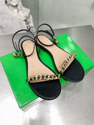 Bottega Veneta Dot Leather Chain Flats Sandals 2022 Collection black