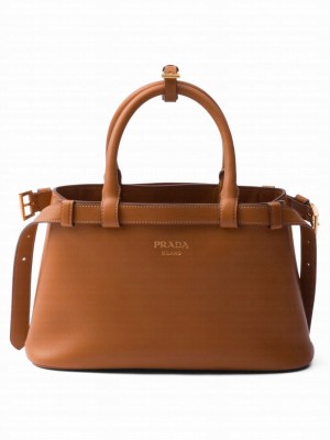 Prada Small Leather Handbag With Belt 1BA418 Coffee