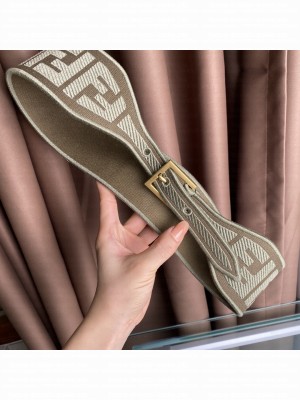 Fendi 60mm Canvas Belt FF Embroidered 2021 Collection Brown