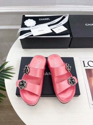 Chanel Camellia platform calf leather mules pink 2025