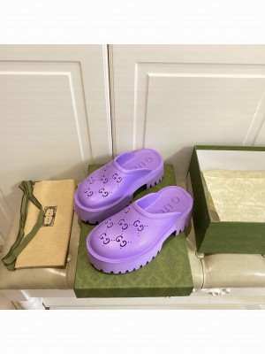 Gucci Perforated GG Rubber Mules 5cm Purple 2022 Collection