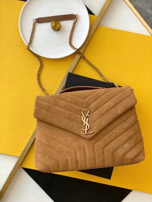 YSL Saint Laurent LouLou Medium Bag in Y-Quilted Suede 5749461 Cinnamon