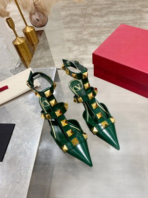 Valentino ROMAN STUD CALFSKIN PUMP 45MM GREEN