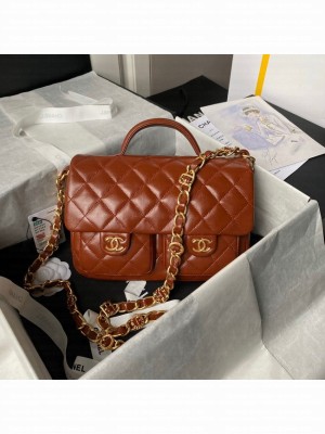 Chanel 24A small flap bag with top handle AS4993 brown