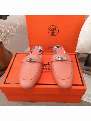 Hermes Classic Kelly Calfskin Flat Mules Orange 2020 Collection