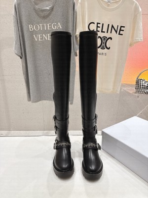 Christian Dior D-Fight Thigh Boot Black Calfskin and Leather-Effect Stretch Material