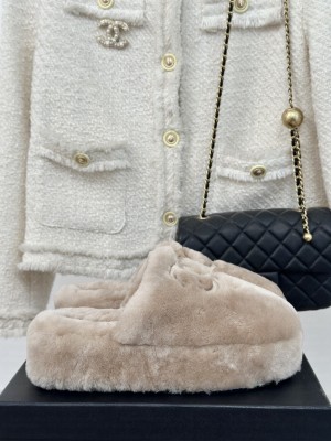 Chanel Wool Platform Slide Mules 2024 Grey