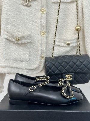 Chanel Women's Chain Around And Bow Mary Jane Flat Black 2024