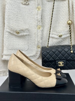 Chanel Women's 7cm Heel Quilted Lambskin Leather Pumps Beige