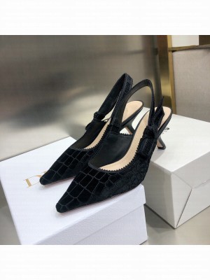 Dior J'Adior Slingback Pumps 6.5cm in Black Crocodile-Effect Embroidered Velvet 2021 Collection