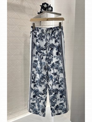 Christian Dior Pants White and Blue Toile de Jouy Palms Jacquard Technical Taffeta