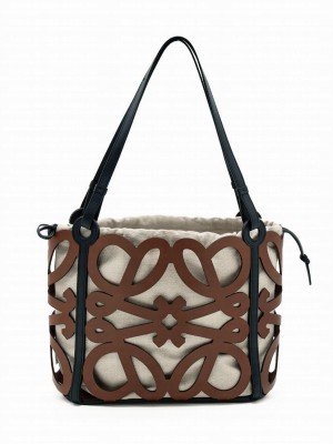 Loewe Small Anagram Cut-out Tote In Calfskin Coffee