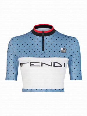 Fendi Women's Polka Dot Lycra Top Blue