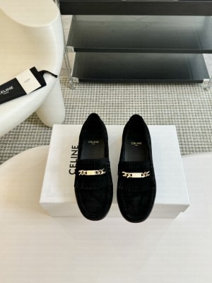CELINE LUCO LOAFER WITH FRINGES IN SUEDE CALFSKIN BLACK