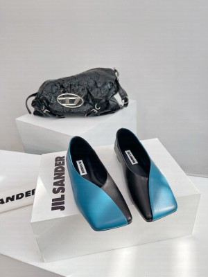 JIL SANDER Lambskin Square Toe Flat Blue Black