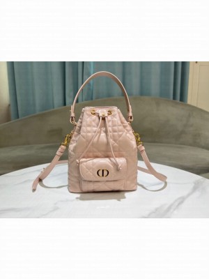 Small Dior Caro Bucket Bag pink Macrocannage Lambskin M3372UNOZ