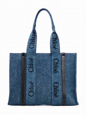 Chloe Medium Woody Tote Bag Blue