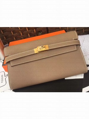 Hermes Kelly Handmade Wallet in Clemence Leather Light Grey